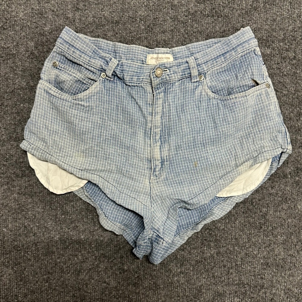Jones New York Shorts Womens Size 10 Blue Micro Check Cotton Denim High Rise 2in